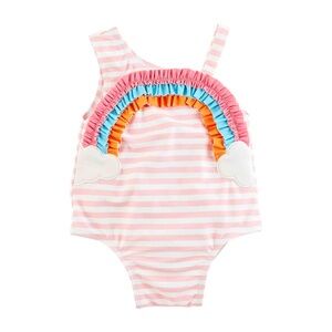 Mud Pie Pink and White Striped One Piece with Rainbow